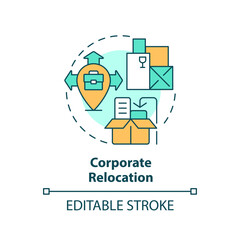 2D editable corporate relocation icon representing moving service, simple isolated vector, multicolor thin line illustration.