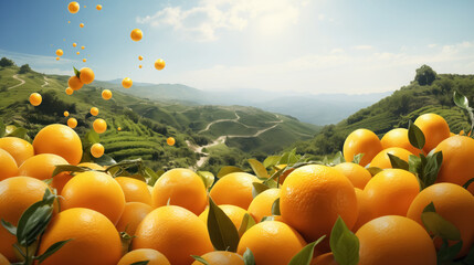 Oranges amidst rolling hills.