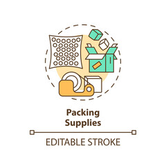 2D editable packing supplies icon representing moving service, simple isolated vector, multicolor thin line illustration.