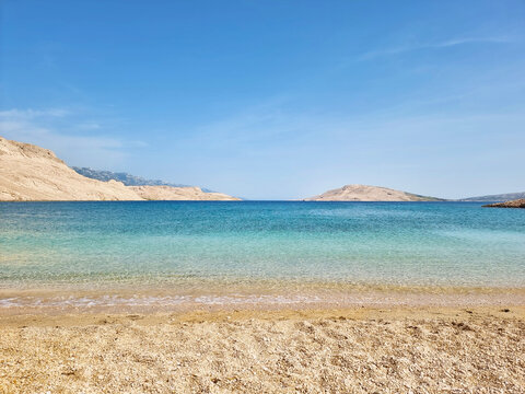 Empty Rucica beach near Metajna on island of Pag in Croatia, Europe. summer vacation wallpaper