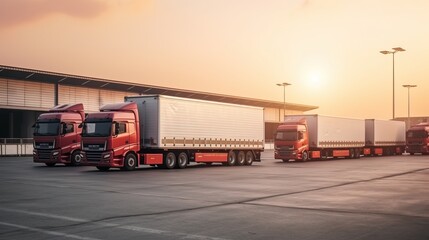 Trailer parked at warehouse warehouse Freight transport, container truck, loading, distribution warehouse Freight truck transporting goods Warehouse logistics