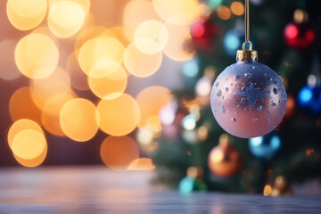 Fototapeta premium Christmas tree decorations on a Christmas tree branch, close-up