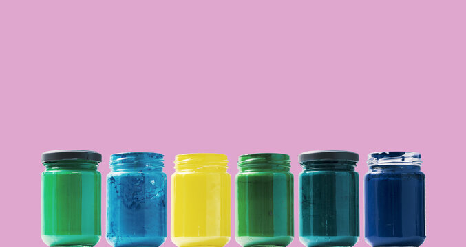 Set of acrylic paint color jars