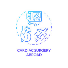 2D gradient cardiac surgery abroad icon, simple isolated vector, medical tourism thin line illustration.