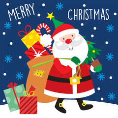 Santa Claus with gift and Christmas Tree