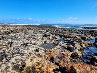 Volcanic rock beach on the Spanish island of Fuerteventura