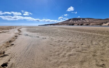 A walk on the beach by the ocean on the Spanish island of Fuerteventura