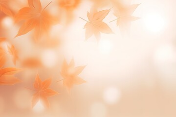 Fototapeta premium Beautiful autumn background with group of floating maple leaves in orange and yellow on blurred background.