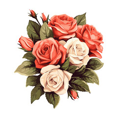 Beautiful rose illustration bouquet sticker - obrazy, fototapety, plakaty