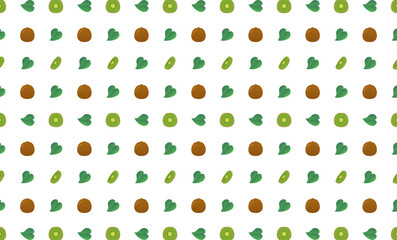 Kiwi whole, leaf and slice seamless pattern.Beautiful vector seamless pattern with whole Kiwi, leaves and Kiwi pieces. Doodles. Suitable for wallpaper,  surface textures, textile.