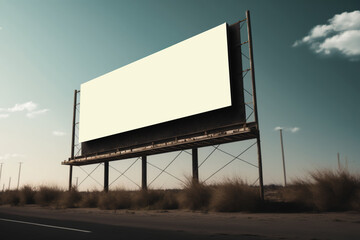 A blank billboard on the road with a cloudy sky background, billboard mockup.