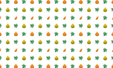 Papaya whole, leaf and slice seamless pattern.Beautiful vector seamless pattern with whole Papaya , leaves and Papaya  pieces. Doodles. Suitable for wallpaper,  surface textures, textile.