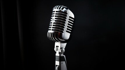 Fototapeta na wymiar Vintage silver microphone isolated on black background. Retro style microphone. Generative AI