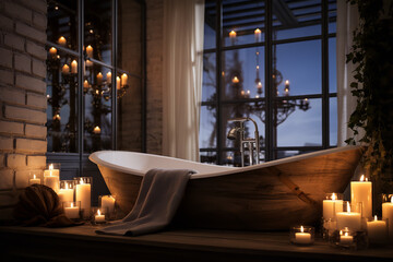 Chic bathroom ambiance with lit candles 