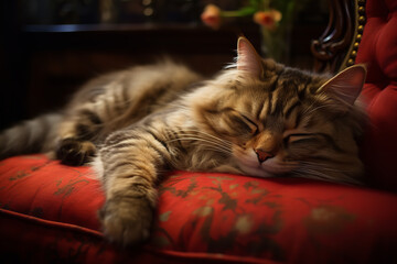 feline resting on a cozy surface 