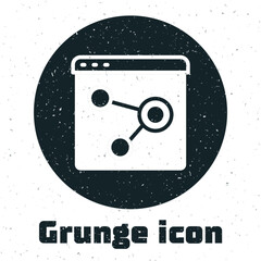 Grunge Browser window icon isolated on white background. Monochrome vintage drawing. Vector