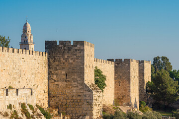 Fototapeta na wymiar View of the outer part of the walls of Jerusalem in the Armenian quarter