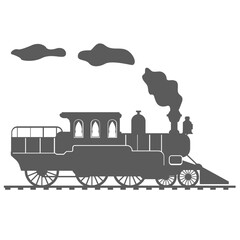 silhouette, train, illustration, locomotive, vintage, railway, design