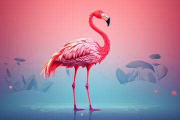 A beautiful flamingo, paper art style