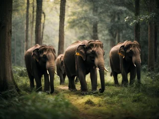 Foto op Canvas Giant Asian elephants in forest © Tharu