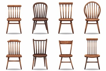 A set of wooden chairs on a white background, vector
