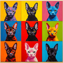 Portraits stylis&eacute;s multiples de chats orientaux