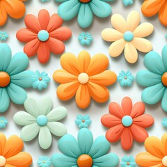 Seamless Embroidered Pastel Floral Patterns, 3d Flower Digital Paper Pack, Seamless Pattern, Flower Background, Seamless Texture, Scrapbook