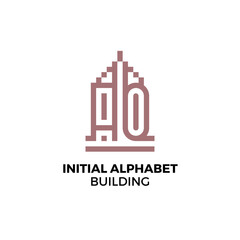 Initial logo letter AO alphabet building