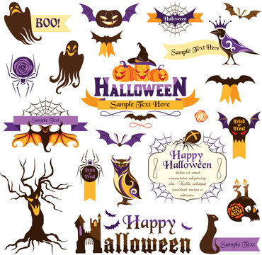 Set of halloween design elements. Color version