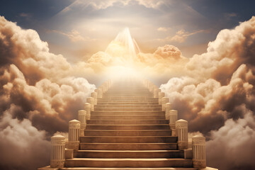 Stairway to Heaven - Majestic Staircase Ascending Through Clouds Towards Divine Light