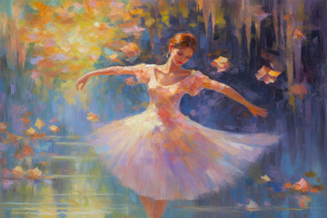 Fototapeta premium oil painting dancing in the garden