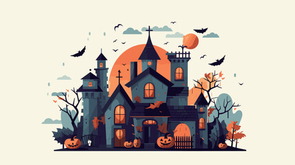Fototapeta na wymiar Halloween Flattened Colorful Illustration