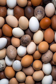 colorful different eggs, top view, generative ai