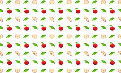 Apple whole, leaf and slice seamless pattern.Beautiful vector seamless pattern with whole Apple, leaves and Apple pieces. Doodles. Suitable for wallpaper,  surface textures, textile.