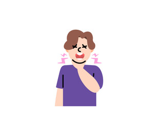 Illustration of a boy feeling pain in his jaw. holding the jaw because of pain. body health problems or diseases. human character and facial expressions. flat illustration design. vector elements