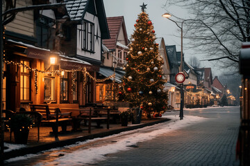 Fototapeta na wymiar Christmas decorated city