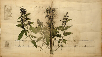 Herbarium from pressed and dried flower of balm leave