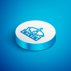 Isometric line Crown of spain icon isolated on blue background. White circle button. Vector