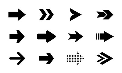 Arrow icon set. Black arrows signs. Web button design template. Vector illustration.