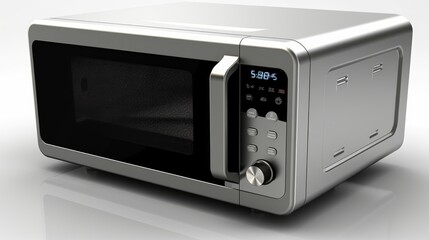 Fototapeta premium Slim stainless steel microwave with sensor cooking. AI generated