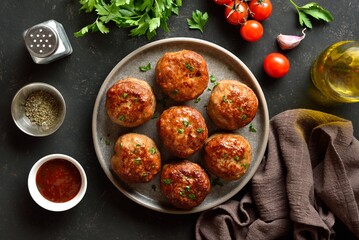 Roasted cutlets from beef and pork meat