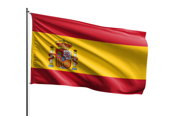 3d illustration flag of Spain. Spain flag waving isolated on white background with clipping path. flag frame with empty space for your text.