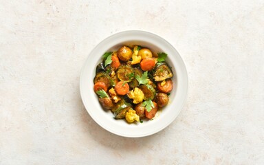Baked vegetables in bowl
