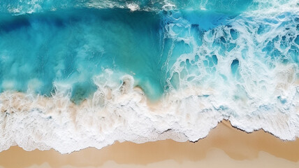 Stunning aerial view of waves crashing on the shore.