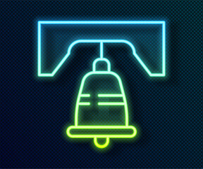 Glowing neon line Liberty bell in Philadelphia icon isolated on black background. Vector