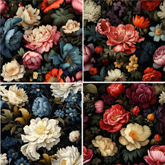 set of flowers rose artwork textile ornament print watercolor romantic elegance graphic fabric wallpaper petal