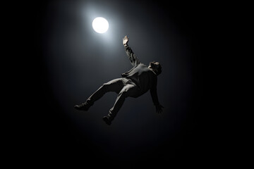  Gravitational Freedom: Man Floating Effortlessly Towards the Moonlight, Surreal Levitation Concept