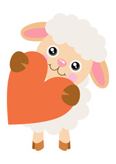 Cute happy sheep holding a heart