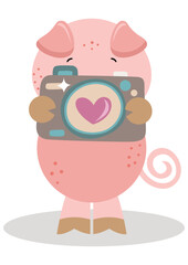 Cute piggy with a camera