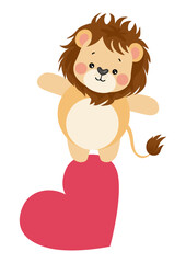Cute lion on top of heart